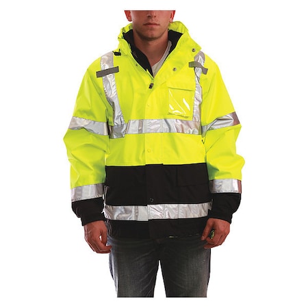3-In-1 High Visibilityt Rain Jacket with Hood, Polyester, Class 3 R, Black/Green/Yellow, S MPN:J24172