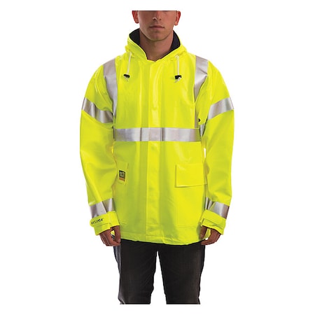 Arc Flash Flame Resistant Rain Jacket, PVC, Class 3 Lime, 5XL MPN:J44122