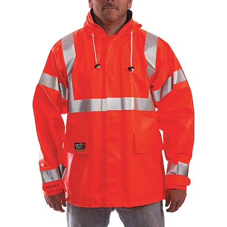 Arc Flash Flame Resistant Rain Jacket, PVC, Class 3 Orange, 2XL MPN:J44129