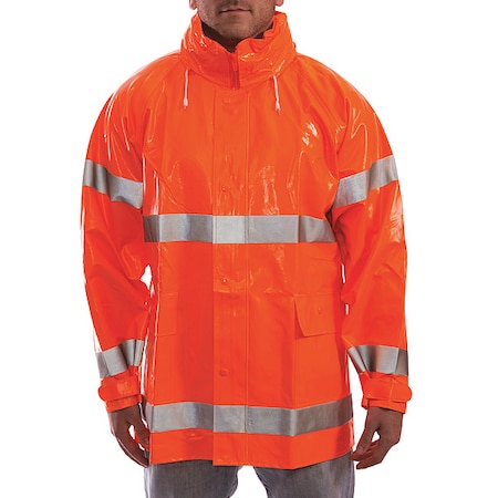 Flame Resistant Rain Jacket, PVC, Class 3 R, Orange, 5XL MPN:J53129