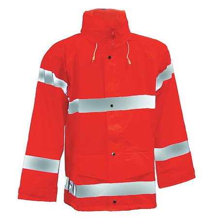 High Visibility Rain Jacket with Hood, Polyurethane, Class 3 P, Orange, 2XL MPN:J56129