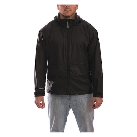Stormflex Rain Jacket w/Hood/Pockets, Stretch, Black, L MPN:J67113