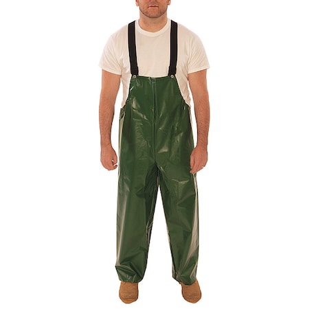 Rain Bib Overall, Polyurethane, 32 in Inseam, 48 in to 50 in Waist, 12 mil Thickness, Green, 2XL MPN:O22008