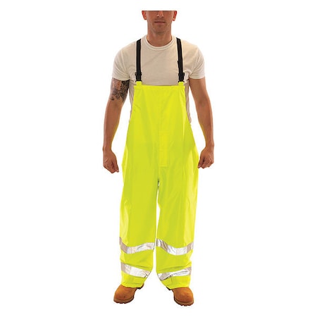 High Visibility Rain Bib Overall, Polyester/Polyurethane, 30 in Inseam, 40 in to 42 in Waist, L MPN:O23122