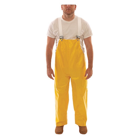 Rain Bib Overall, PVC, 30 in Inseam, 18 mil Thickness, Yellow, L MPN:O32007