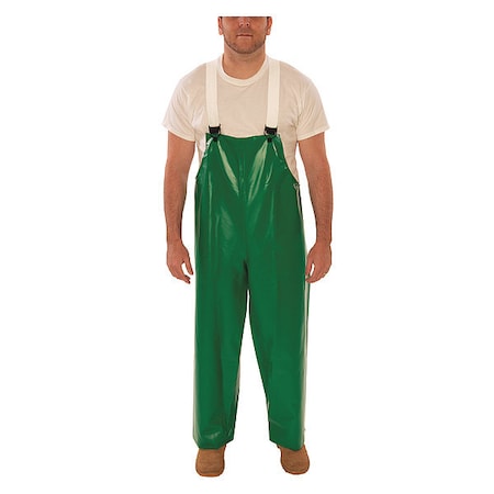 Flame-Resistant Rain Bib Overall, PVC, 32 in Inseam, 56 in to 58 in Waist, 17 mil Thickness, Green MPN:O41008