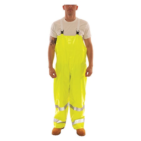 Hi-Visibility Rain Bib Overall, Polyester/PVC, 32 in Inseam, 56 in to 58 in Waist, 14 mil Thickness MPN:O53122