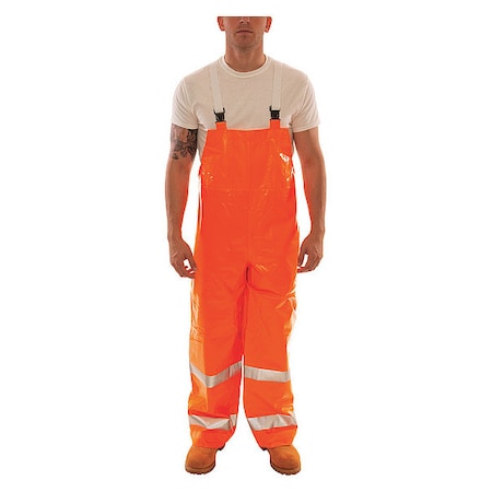Hi-Visibility Rain Bib Overall, PVC, 32 in Inseam, 52 in to 54 in Waist, 14 mil Thickness, Orange MPN:O53129