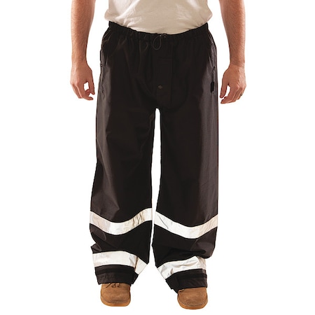 High Visibility Rain Pants, Polyurethane, 30 in Inseam, Drawstring Closure, Black, Size L MPN:P24123-L