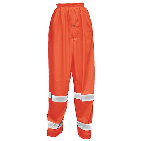 Hi-Visibility Rain Pants, Polyurethane, 28 in Inseam, Snaps Closure, Orange, Size S MPN:P56029