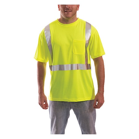 High Visibility T-Shirt, Polyester, 2 in Reflective Tape, ANSI Class 2, Type R, 1 Pocket, Lime, 3XL MPN:S75022