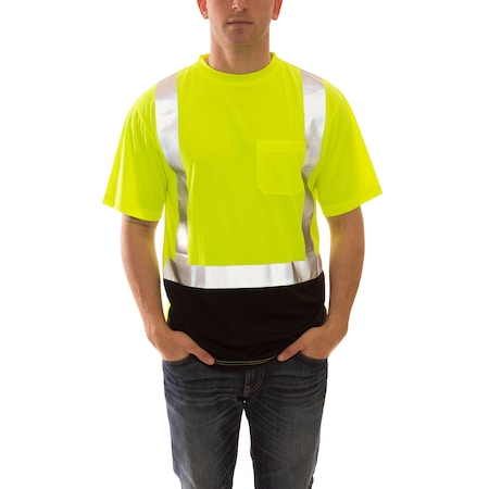 Job Sight Class 2 Black Front T-Shirt, Class 2, Type R, Birds Eye Polyester, Yellow/Black, S MPN:S75122