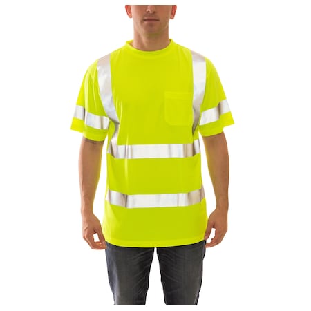 Job Sight Class 3 Short Sleeve T-Shirt, Class 3, Type R, Birds Eye Polyester, Yellow/Black, 4XL MPN:S75322