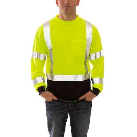 Job Sight Class 3 Black Front T-Shir, 3, Birds Eye Polyester, Fluorescent Yellow-Green, XL MPN:S75622