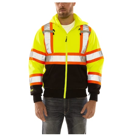 Unisex High Visibility Sweatshirt, Polyester, zipper, Black/Green, 5XL MPN:S78122C