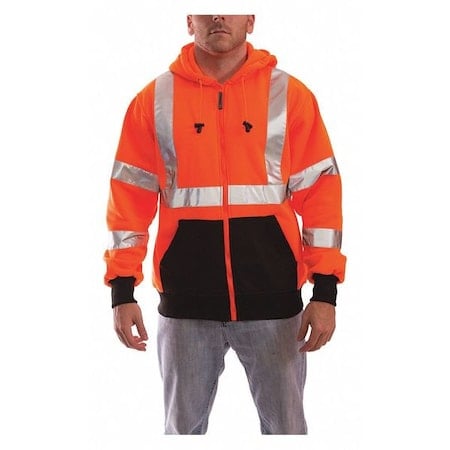 Hi-Vis Hooded Sweatshirt, 3, R, Polyester, Orange, L MPN:S78129