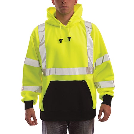 Hooded Sweatshirt, 3, R, Polyester, Black/Green, XL MPN:S78322
