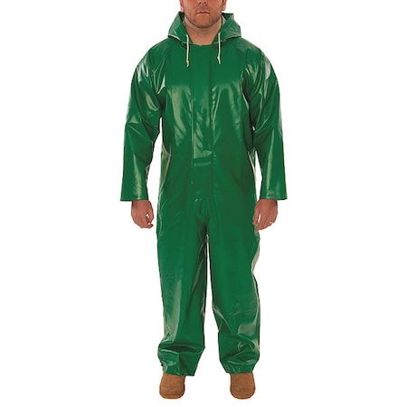 Flame Resistant Coverall Rain Suit, PVC, 17 mil Thick, Attached Hood, Green, S MPN:V41108