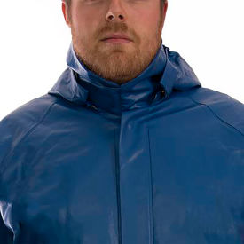 Eclipse™ Tri-Hazard Protection Jacket Size Men's Medium Storm Fly Front Hood Snaps Blue J44241.MD