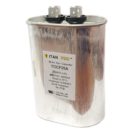 Motor Run Capacitor, 25 MFD, Oval, 4 In. H MPN:TOCF25A