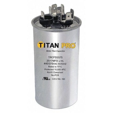 Motor Dual Run Capacitor, 370 to 440V AC MPN:TRCFD2575