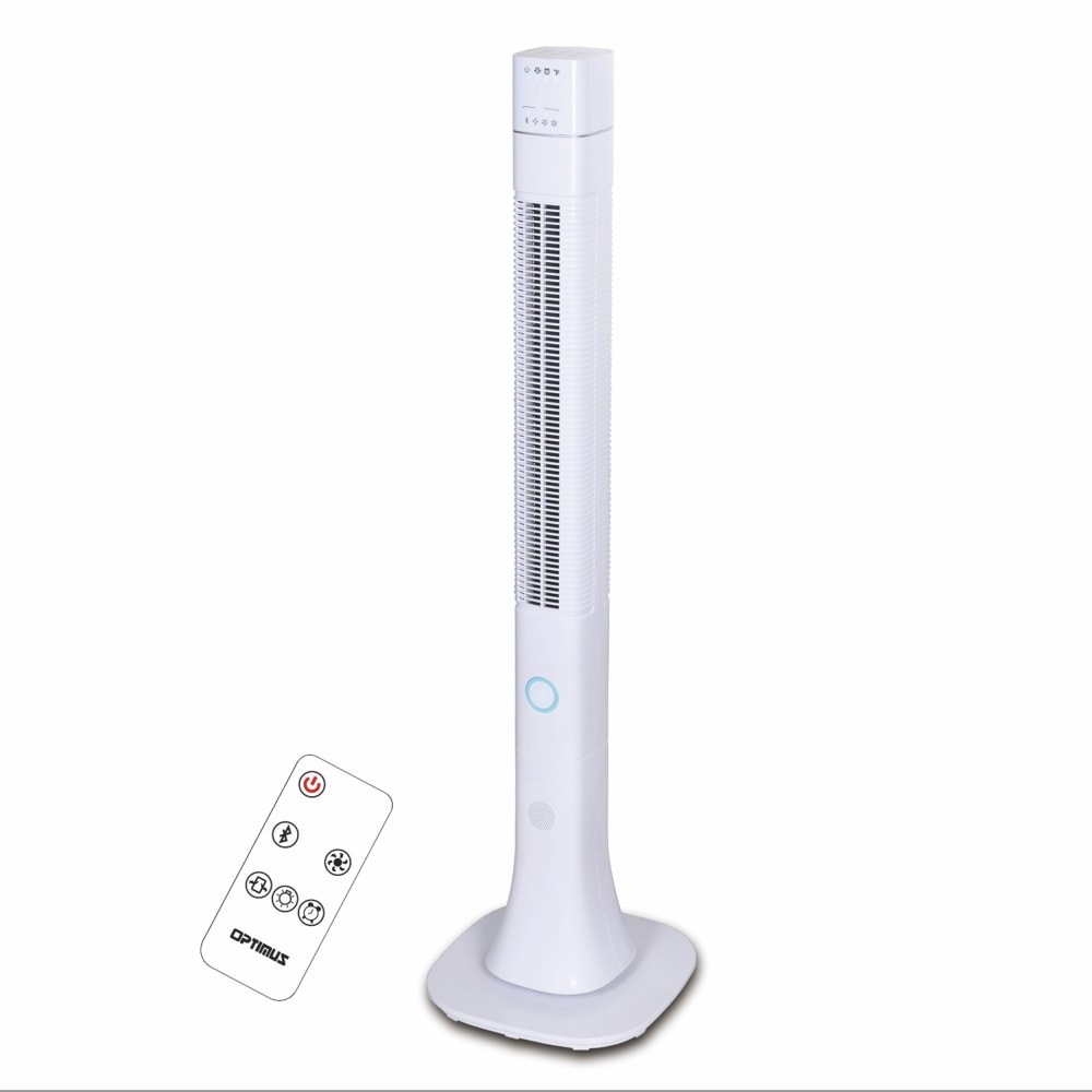 Optimus Pedestal Tower Fan With Remote And Speaker, 48in x 9in, White MPN:995105311M