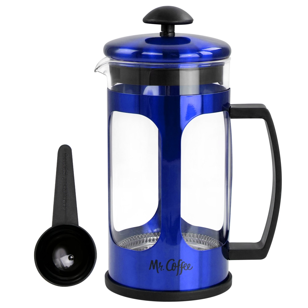 Mr. Coffee 30 Oz Glass And Stainless-Steel French Coffee Press, Metallic Blue MPN:995117865M