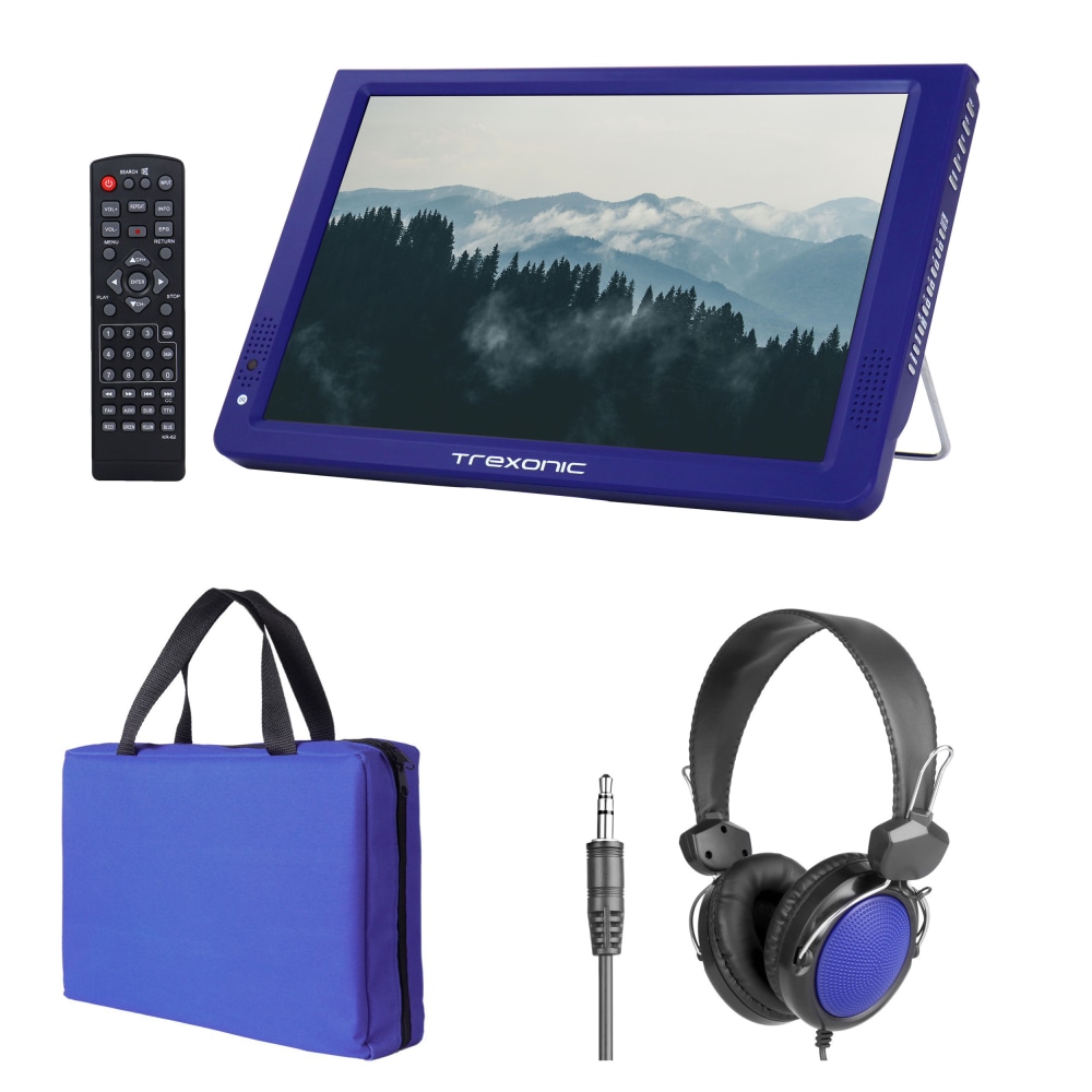 Trexonic Portable Rechargeable 14in LED TV With Carry Bag And Headphones, Blue, 995117145M MPN:995117145M