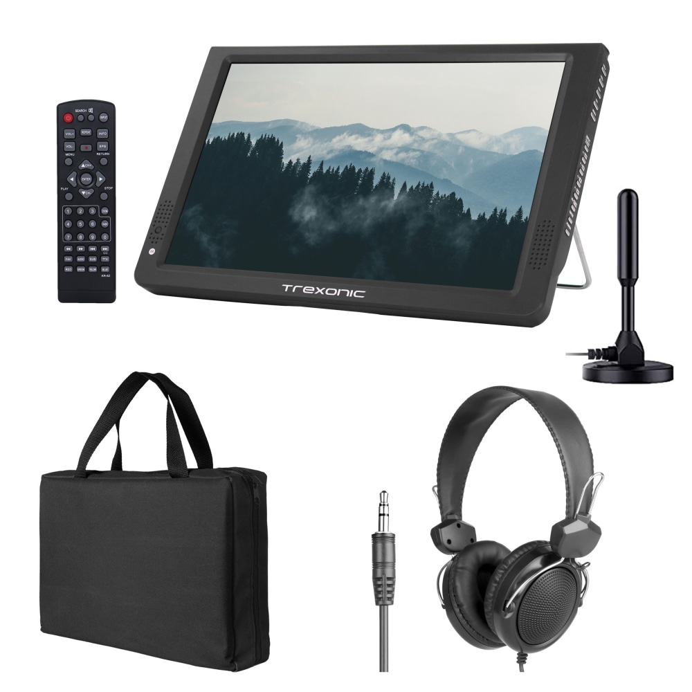 Trexonic Portable Rechargeable 14in LED TV With Amplified Antenna, Carry Bag And Headphones, Black, 995117419M MPN:995117419M