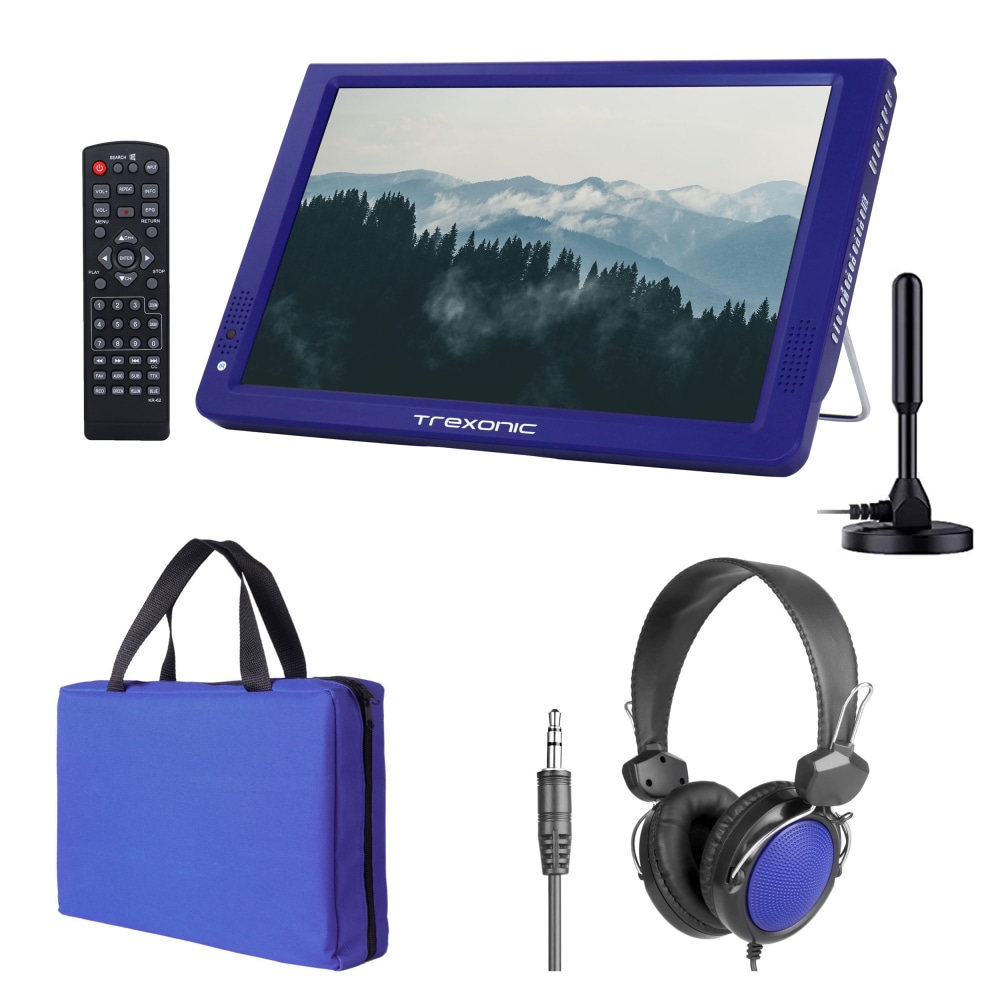 Trexonic Portable Rechargeable 14in LED TV With Amplified Antenna, Carry Bag And Headphones, Blue, 995117420M MPN:995117420M