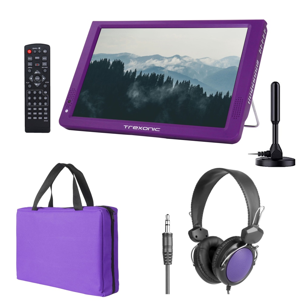 Trexonic Portable Rechargeable 14in LED TV With Amplified Antenna, Carry Bag And Headphones, Purple, 995117422M MPN:995117422M