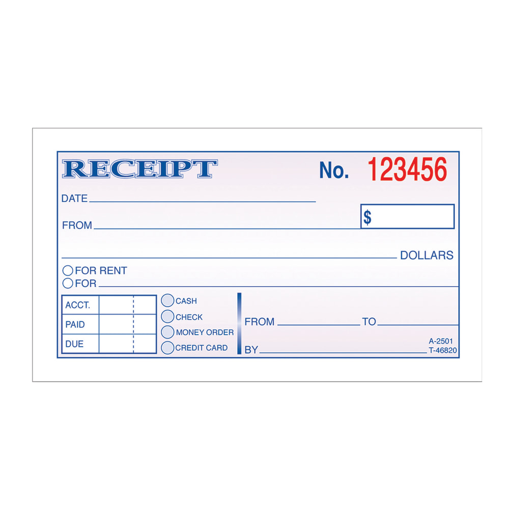 Adams Money/Rent Receipt Book, 5 3/8in x 2 3/4in, 2-Part, Carbonless, 50 Set Book (Min Order Qty 43) MPN:DC2501