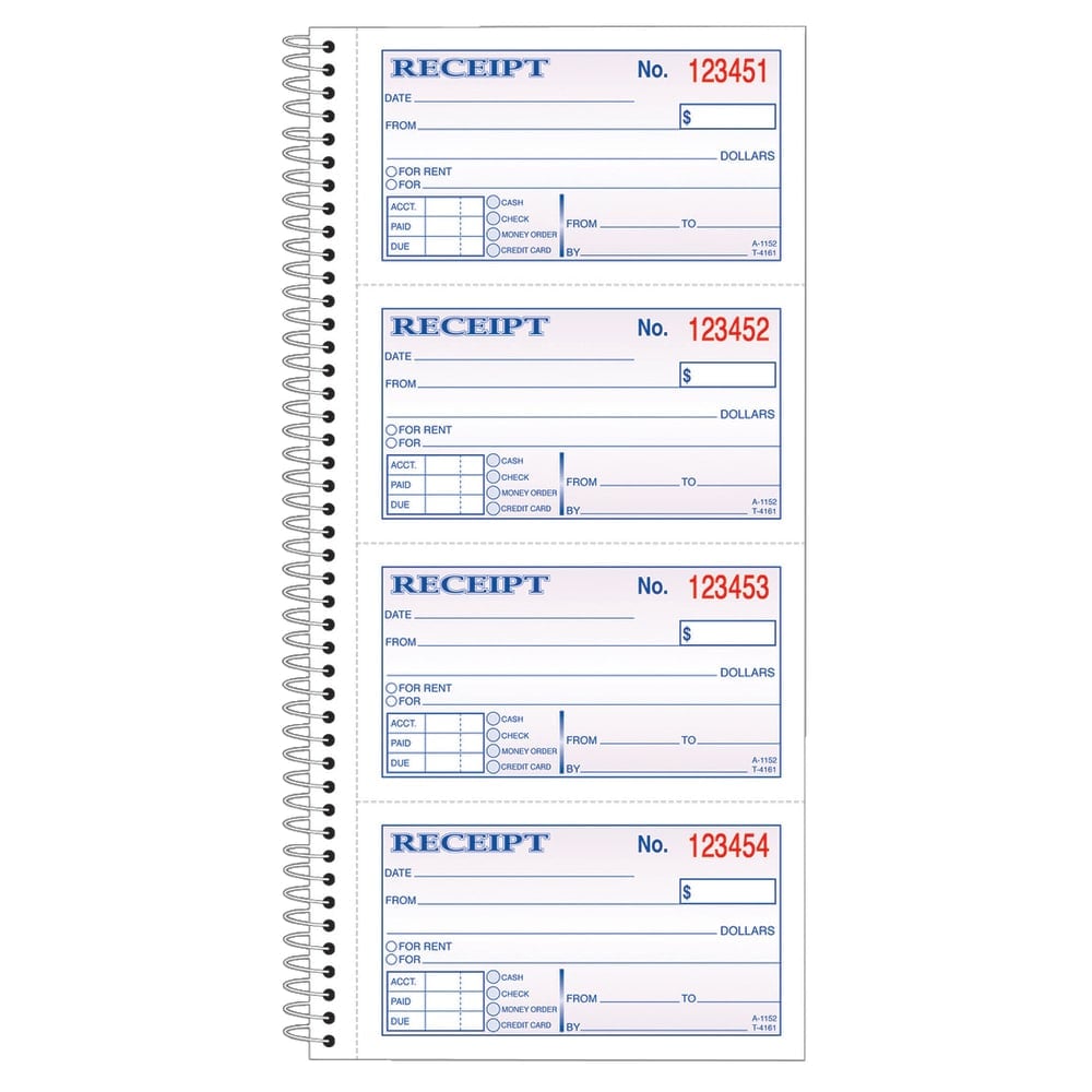 Adams Carbonless 2-Part Spiral Money/Rent Receipt Book, 11in x 5 1/4in, Book Of 200 Sets (Min Order Qty 19) MPN:SC1152