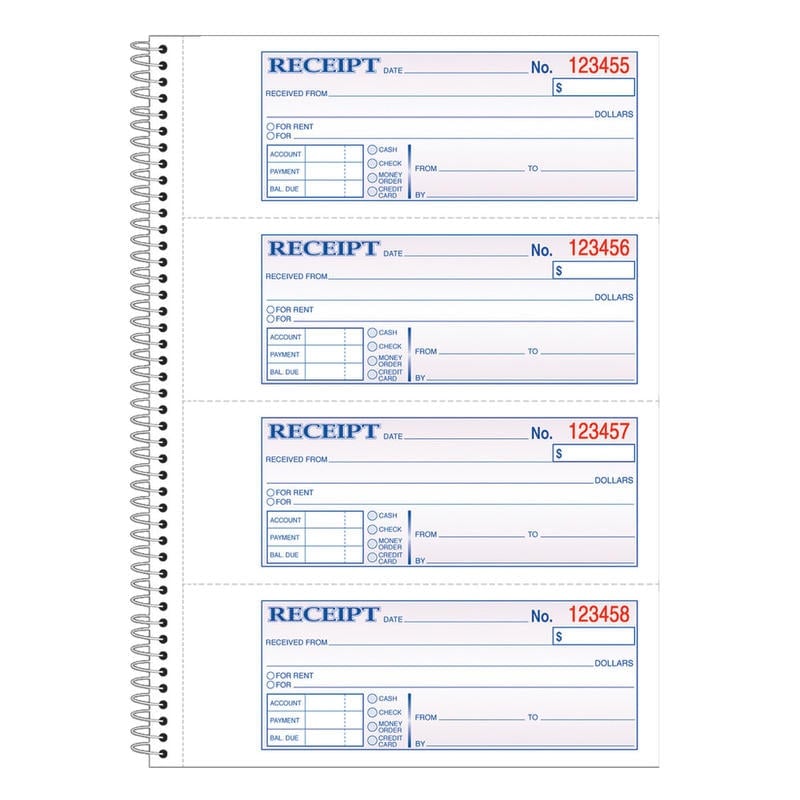 Adams Carbonless 2-Part Spiral Money/Rent Receipt Book, 7 5/8in x 11in, Book Of 200 Sets (Min Order Qty 16) MPN:SC1182
