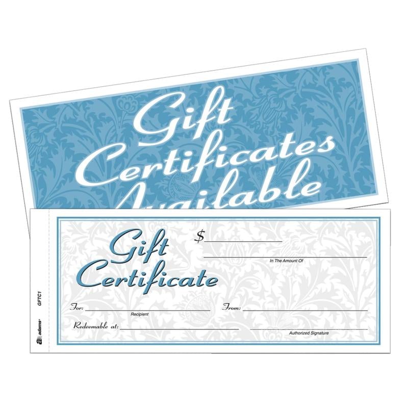 Adams 2-Part Gift Certificates Kit, 3 2/5in x 8 1/2in, White, Pack Of 25 Certificates/Envelopes (Min Order Qty 15) MPN:GFTC1