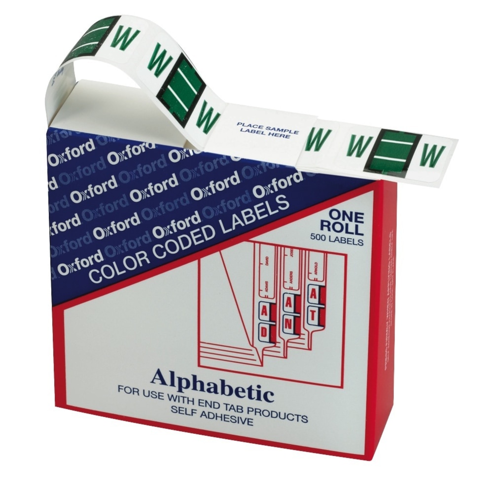 Pendaflex Color Coded Label - Alphabet - 1 1/4in Width x 1in Length - Rectangle - Dark Green - 500 / Roll - 1 / Box MPN:03824EE