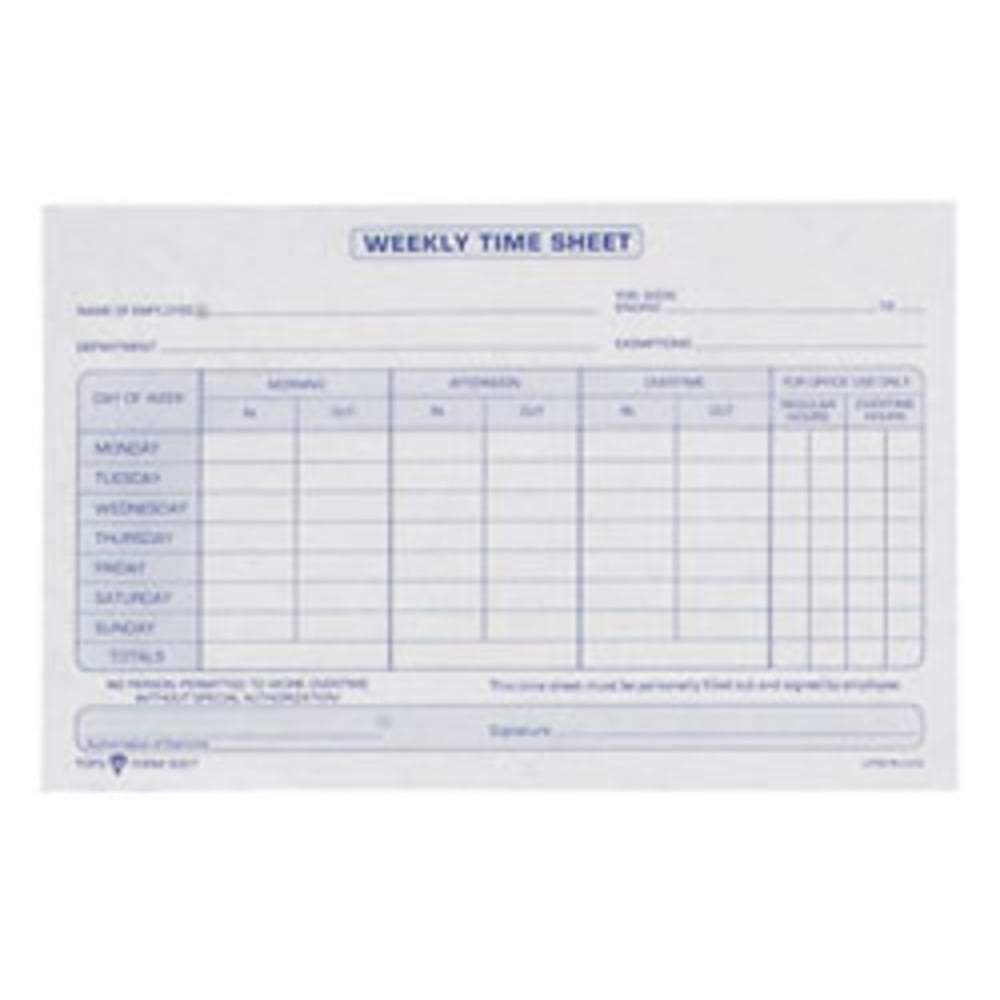 TOPS Weekly Timesheet Form, 5.5in x 8.5in, White/Blue, 100 Sheets Per Pad, 2 Pads Per Pack (Min Order Qty 4) MPN:30071