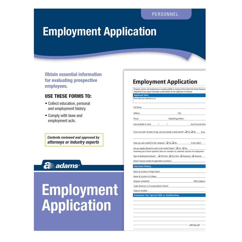 Adams Application for Employment (Min Order Qty 7) MPN:HR104