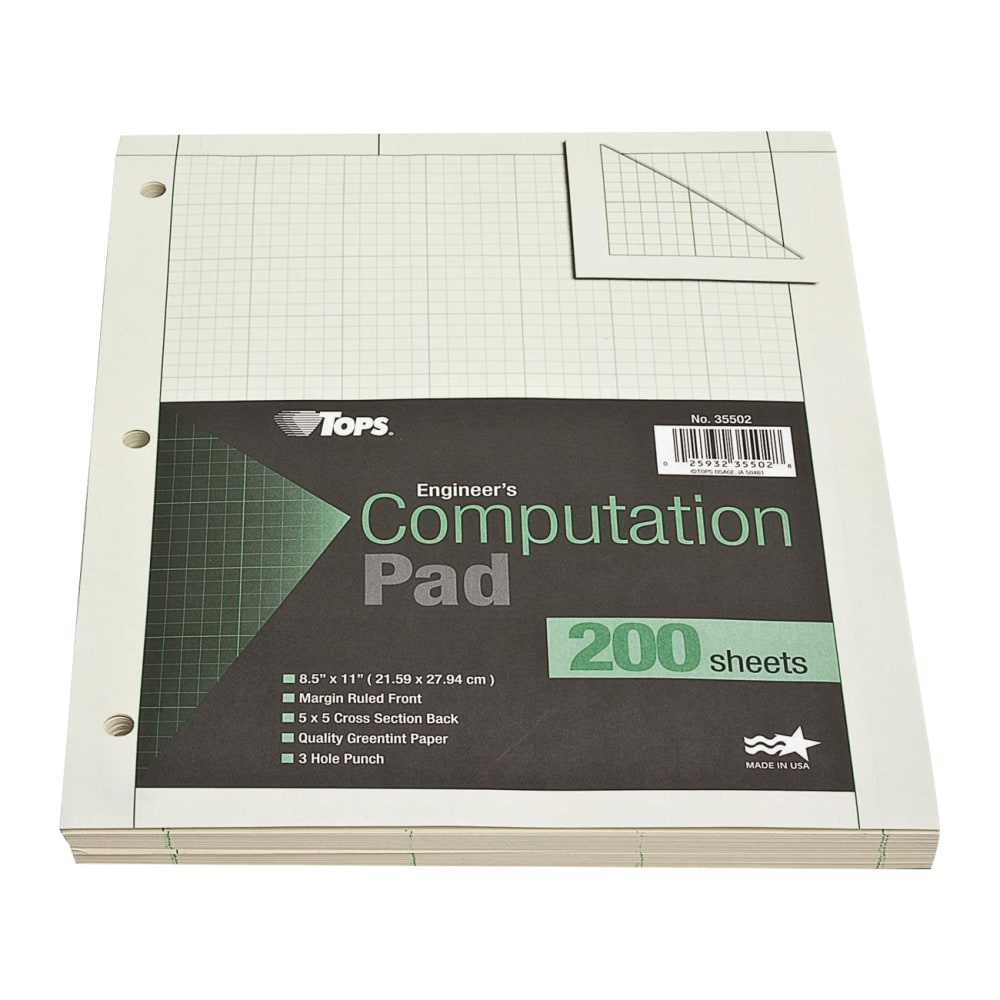 TOPS? Engineers Computation Pad, 8 1/2in x 11in, 200 Sheets, Green (Min Order Qty 7) MPN:35502