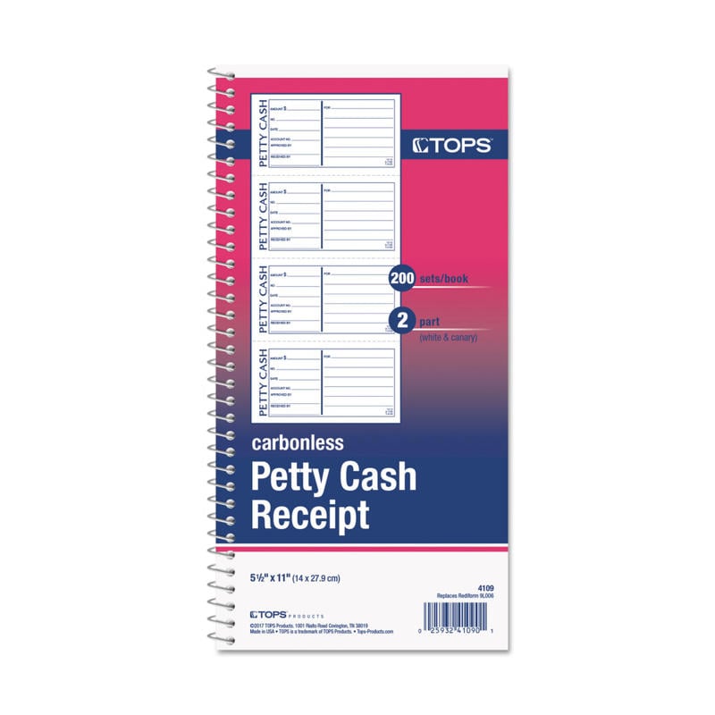 Tops Petty Cash Book, 2-Part, 11in x 5-1/2in MPN:4109