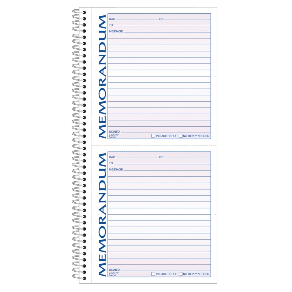 Adams 2-Part Spiral Memo Book, 5 1/4in x 11in, Book Of 100 Sets MPN:4150