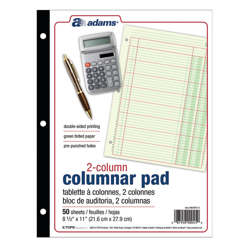 Adams Analysis Pad, 8 1/2in x 11in, 100 Pages (50 Sheets), 2 Columns, Green (Min Order Qty 14) MPN:ACP85112