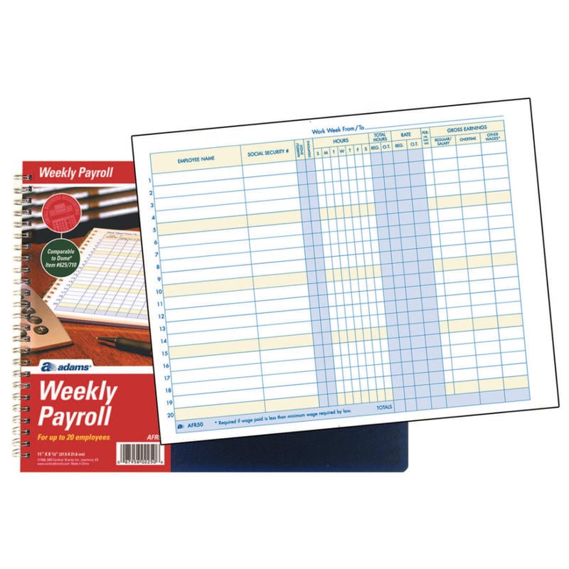 Adams Weekly Payroll Book, 8 1/2in x 11in, Blue MPN:AFR50