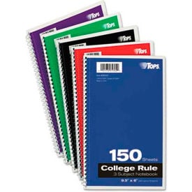Tops Wirebound 3-Subject Notebook College Rule9-1/2 x 6 White 150 Sheets/Pad 65362