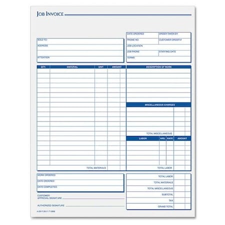 Job Invoice Form, 8-1/2