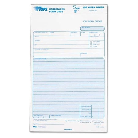 Work Order Forms, 3-Part Carbonless, PK50 MPN:TOP3868