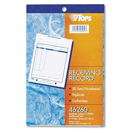 Receiving Record Book, 5-1/2 x 7-7/8, 3-Pt MPN:TOP46260