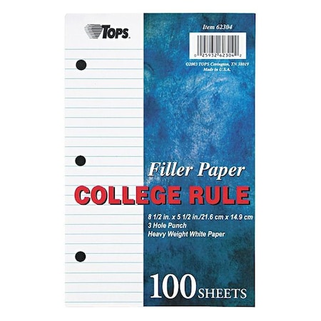 Filler Paper, 8-1/2 x 5-1/2 In, PK100 MPN:TOP62304