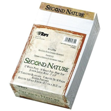 Second Nature Recycled Ruled Pads, Narrow Rule, 50 White 5 x 8 Sheets, PK12 MPN:TOP74830