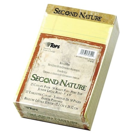 Second Nature Recycled Ruled Pads, Narrow Rule, 50 Canary-Yellow 5 x 8 Sheets, PK12 MPN:TOP74840